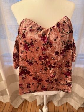 miami Rose Pink Floral Velvet Off-Shoulder Top